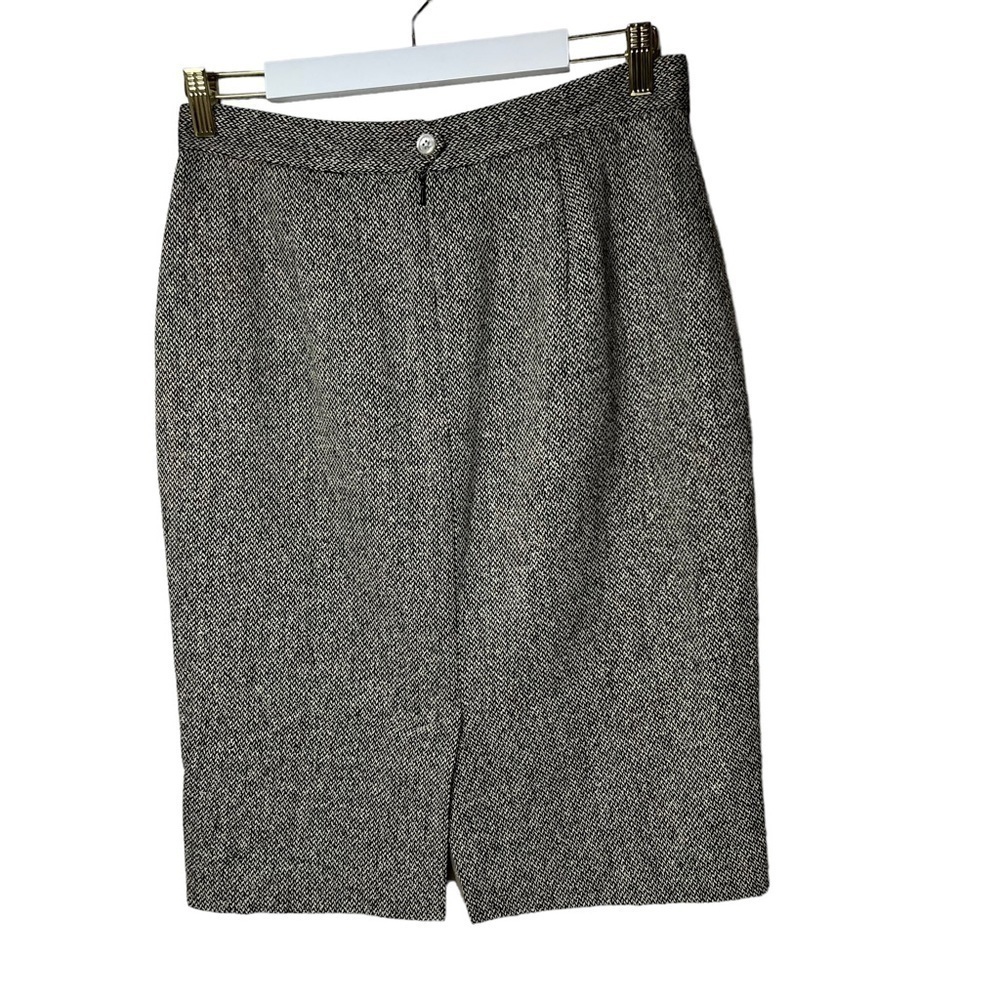 VTG LAUREN RALPH LAUREN Pencil Skirt 8 Classic Herringbone Career Tweed SILK - Picture 2 of 8